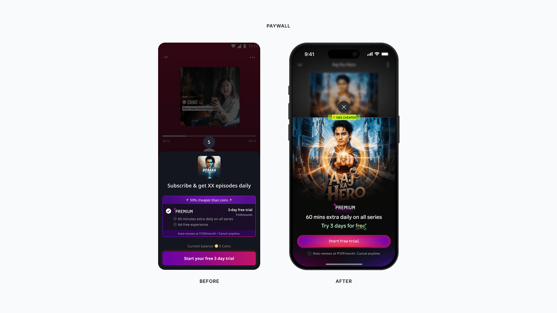 Premium paywall with one benefit and show artwork at hero scale.