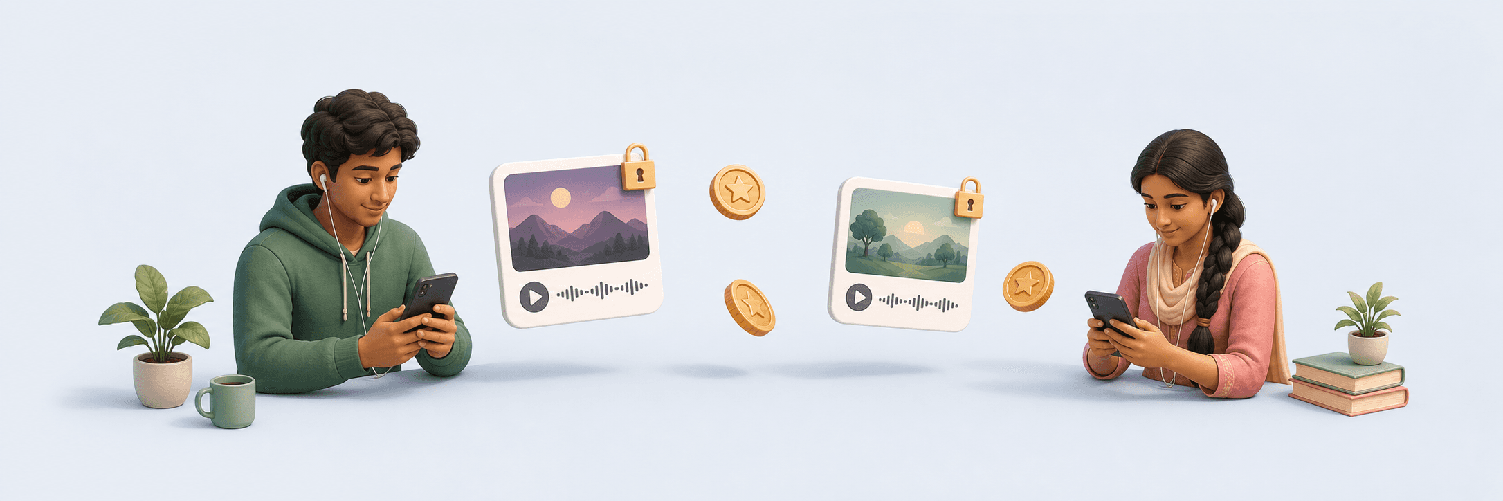 Listeners use phones as episode cards unlock with coins.