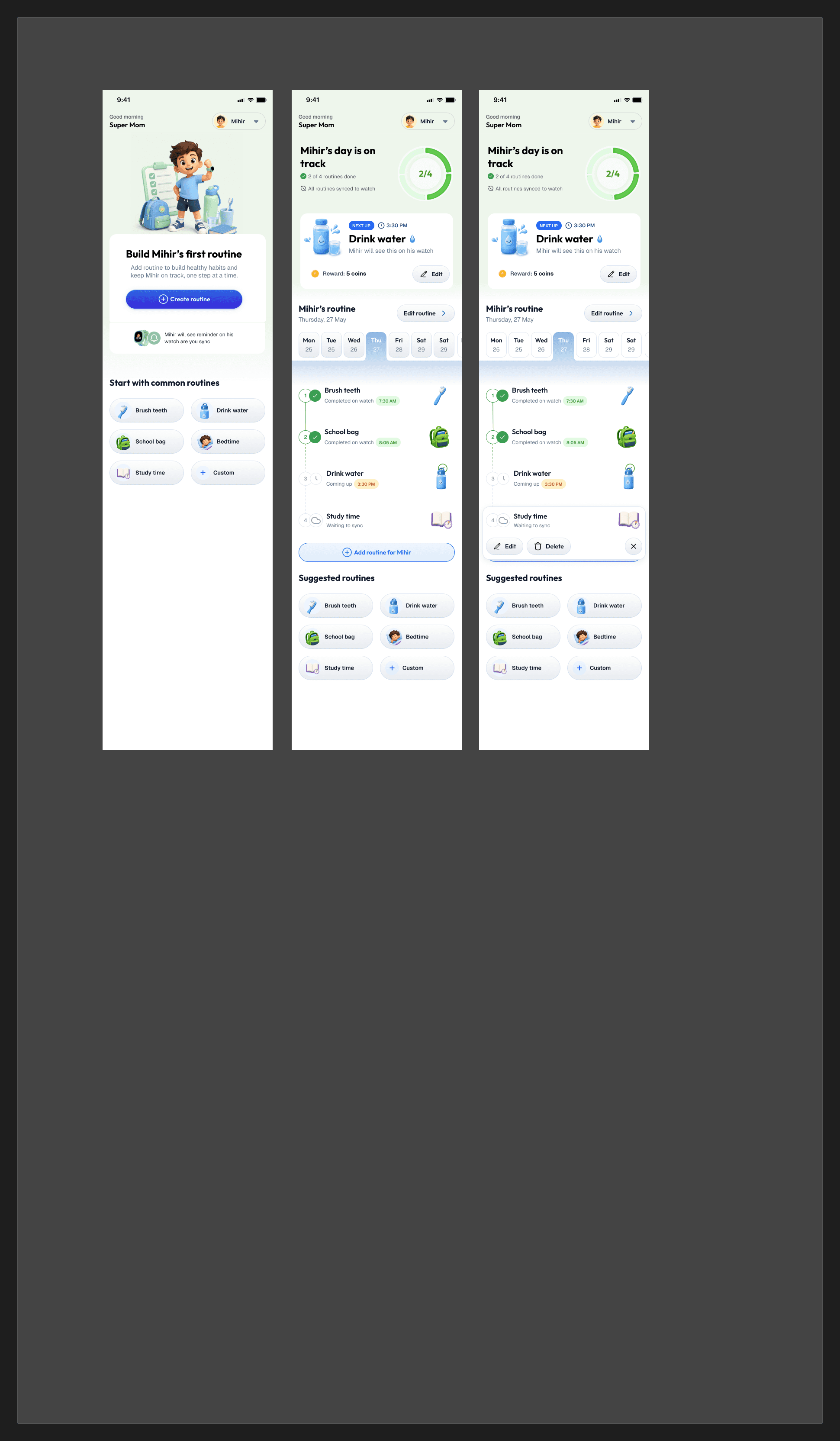 Noise Junior Routine redesign section showing routine flow and rationale